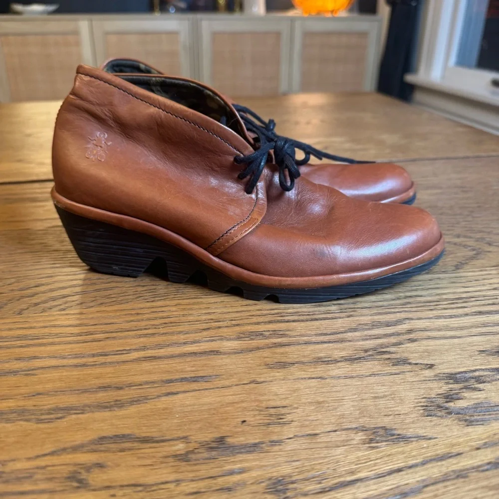 Fly London Pert wedge Brown Leather Ankle Boots